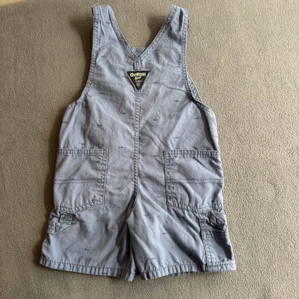 Oshkosh BGosh Kids Overalls Shorts 3T Blue‎ Sharks Cotton Romper One Piece